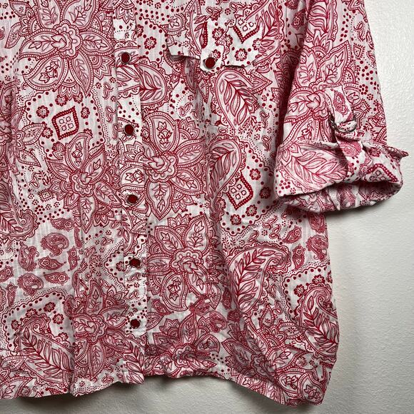 Karen Scott Petites Women's red and white paisley button-down blouse - Picture 4 of 12